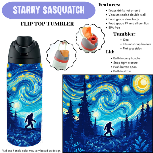 Preorder! Closes 12/11. ETA Feb. Starry Sasquatch Flip Top Tumbler