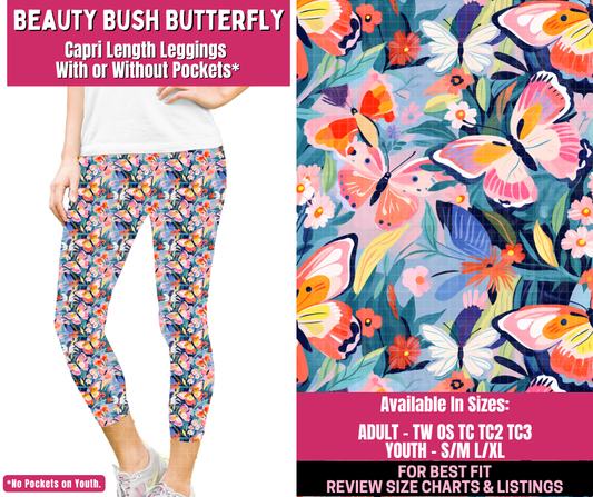Preorder! Closes 12/31. ETA March. Beauty Bush Butterfly Full Length Capri Length Leggings w/wo Pockets