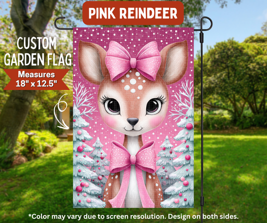 Preorder! Closes 8/10. ETA Nov. Pink Reindeer Garden Flag