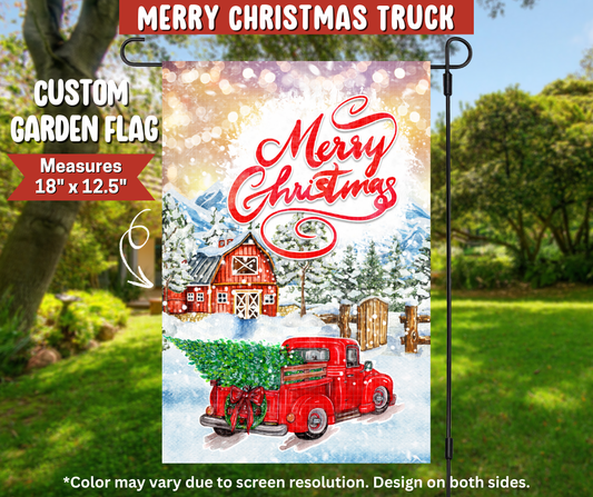 Preorder! Closes 9/22. ETA Dec. Merry Christmas Truck Garden Flag