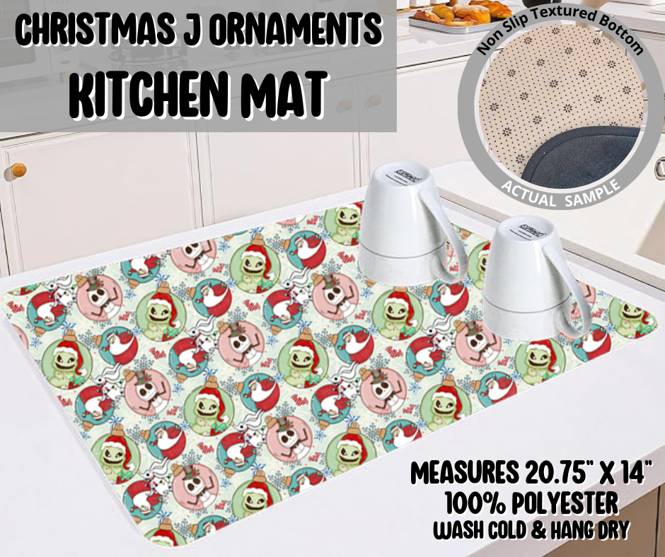 Preorder! Closes 9/10. ETA Dec. Christmas J Ornaments Kitchen Mat