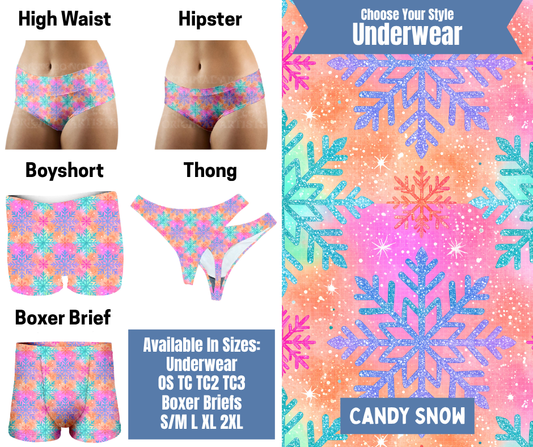 Preorder! Closes 8/26. ETA Nov. Candy Snow Hipster, High Waist, Boyshort, & Thong Underwear & Boxer Briefs