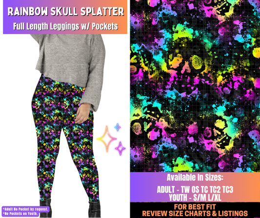 Preorder! Closes 12/10. ETA March. Rainbow Skull Splatter Full Length Leggings w/wo Pockets