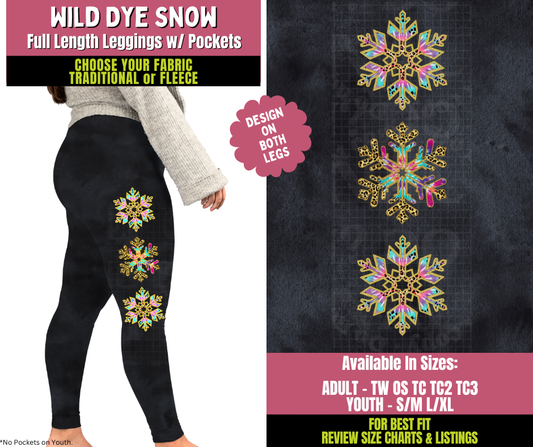 Preorder! Closes 11/5. ETA Jan. Wild Dye Snow Watercolor Leggings w/ Side Leg Designs Choose Fleece or Traditional