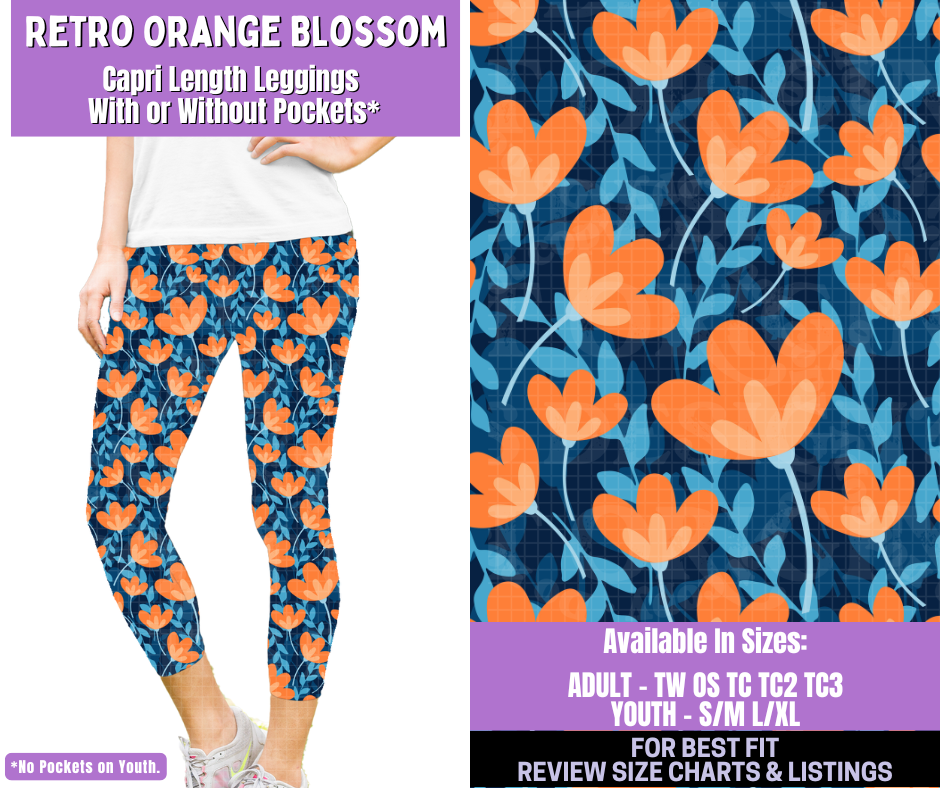 Preorder! Closes 1/5. ETA March. Retro Orange Blossom Capri Length Leggings w/wo Pockets