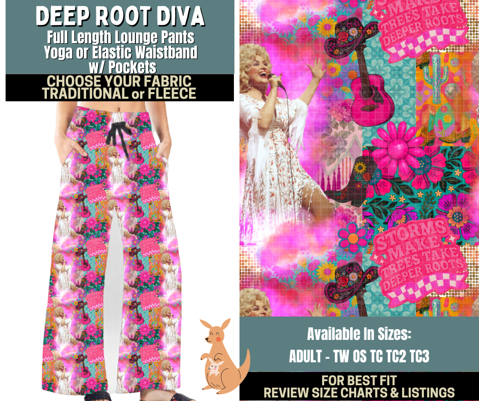 Preorder! Closes 10/2. ETA Dec. Deep Root Diva Lounge Pants Choose Fleece or Traditional