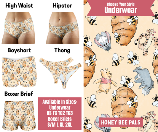 Preorder! Closes 9/29. ETA Dec. Honey Bee Pals Hipster, High Waist, Boyshort, & Thong Underwear & Boxer Briefs