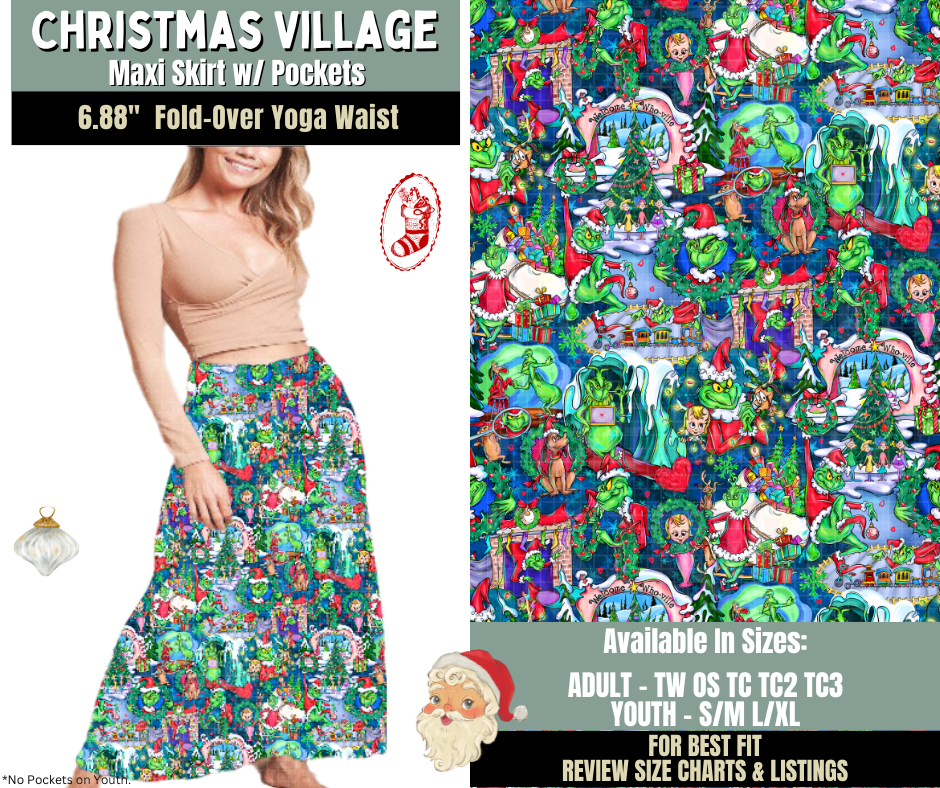 Preorder! Closes 9/15. ETA Dec. Christmas Village Maxi Skirt