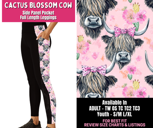 Preorder! Closes 1/1. ETA March. Cactus Blossom Cow Side Panel Pocket Full Length Leggings