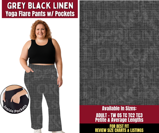 Preorder! Closes 9/28. ETA Dec. Grey Black Linen Yoga Flare Pants