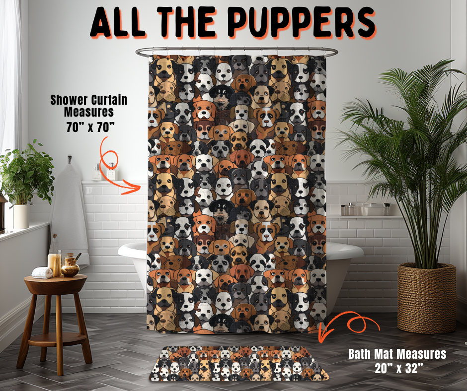 Preorder! Closes 6/10. ETA Sept. All The Puppers Custom Shower Curtain and/or Bath Mat
