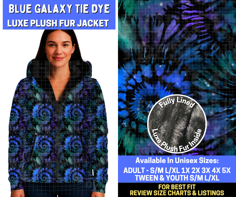 Preorder! Closes 10/29. ETA Jan. Blue Galaxy Tie Dye Luxe Fur Jacket