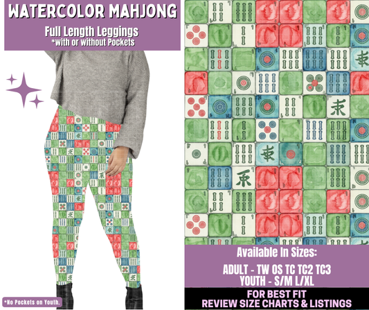 Preorder! Closes 1/14. ETA April. Watercolor Mahjong Full Length Leggings w/wo Pockets