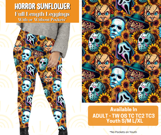 Preorder! Closes 5/16. ETA July. Horror Sunflower Full Length Leggings w/wo Pockets