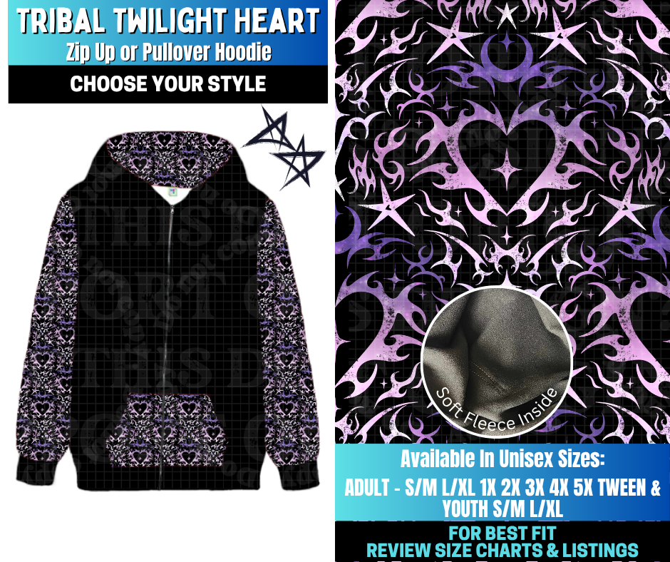 Preorder! Closes 12/17. ETA March. Tribal Twilight Heart Zip-Up or Pullover Hoodie