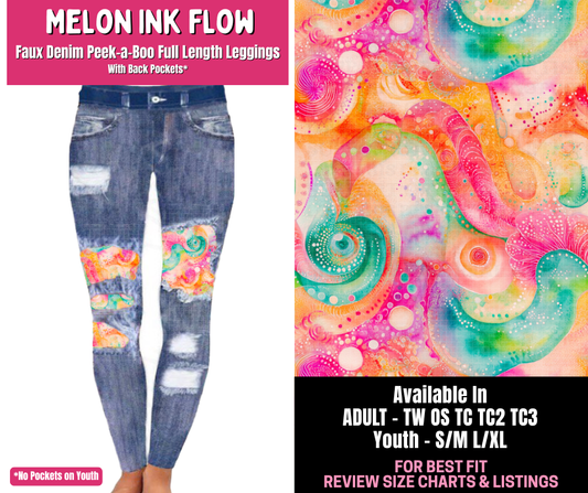 Preorder! Closes 1/1. ETA March. Melon Ink Flow Full Length Faux Denim Peekaboo