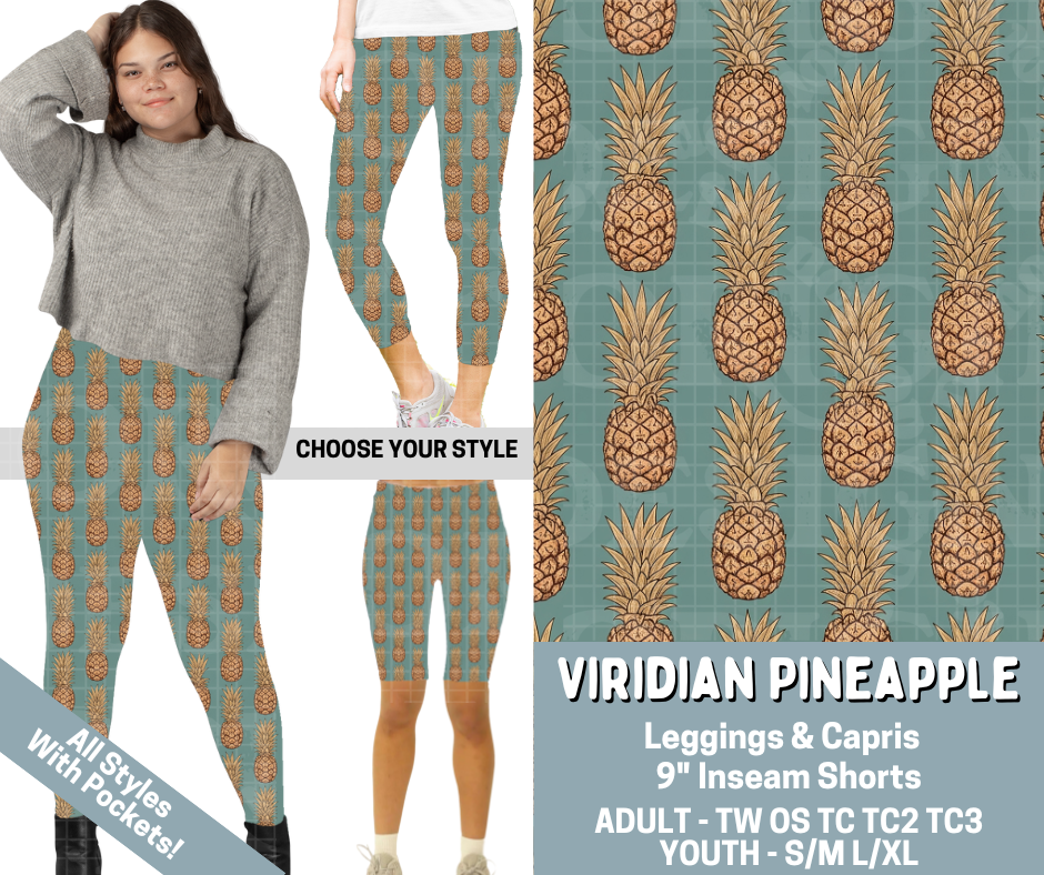 Preorder! Closes 3/4. ETA June. Viridian Pineapple Combo Legging Lengths - Alonna's Legging Land