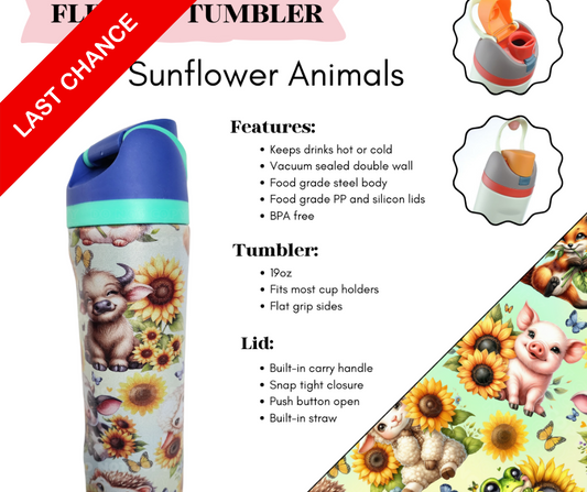 Sunflower Animals Flip Top Tumbler