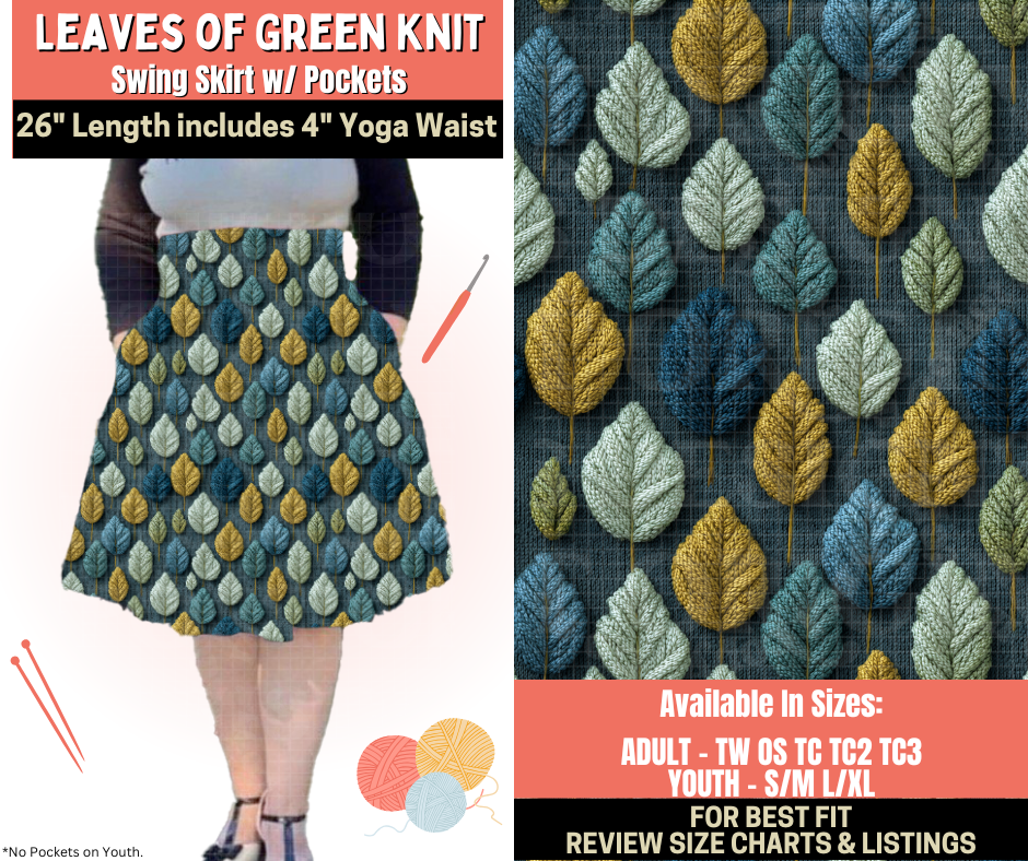 Preorder! Closes 10/1. ETA Dec. Leaves Of Green Knit Swing Skirt