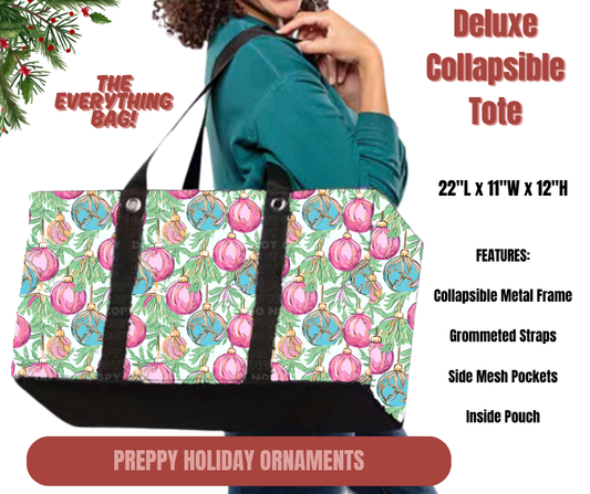 Preorder! Closes 9/1. ETA Dec. Preppy Holiday Ornaments Collapsible Tote