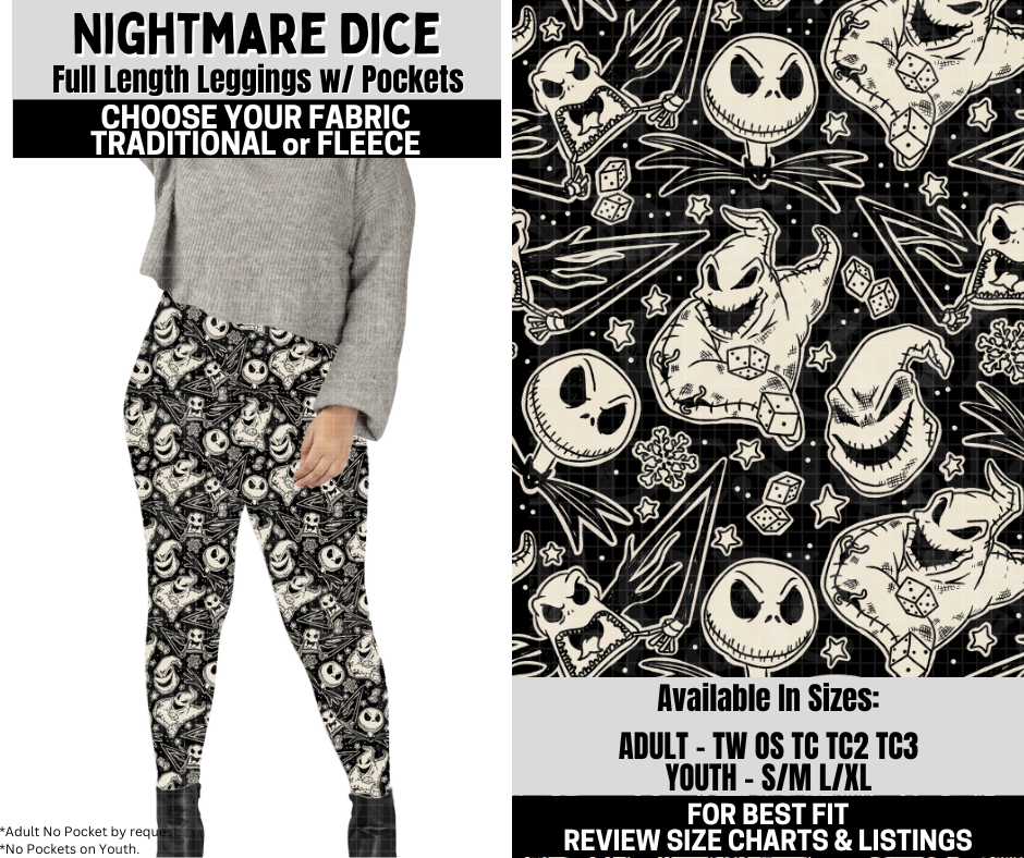 Preorder! Closes 10/6. ETA Dec. Nightmare Dice Leggings Choose Fleece or Traditional