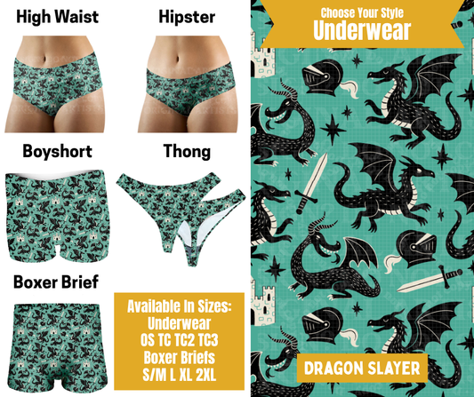 Preorder! Closes 10/28. ETA Jan. Dragon Slayer Hipster, High Waist, Boyshort, & Thong Underwear & Boxer Briefs
