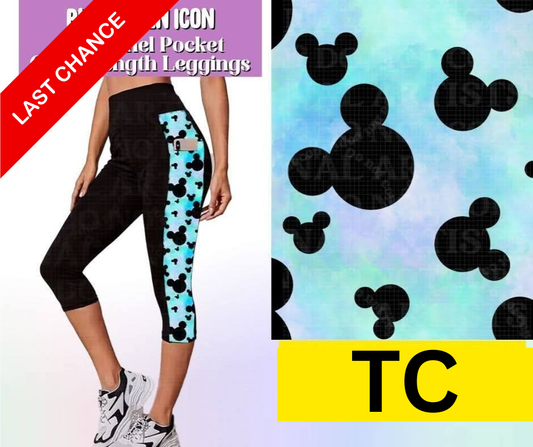 Blue Green Icon Side Panel Pocket Capri Length Leggings - Alonna's Legging Land