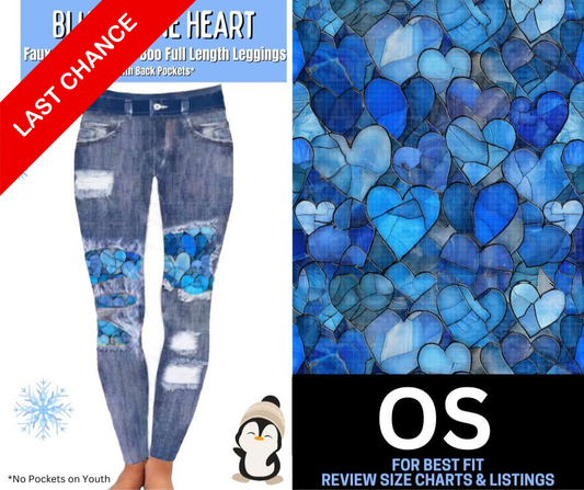 Blue Stone Heart Faux Denim Full Length Peekaboo Leggings
