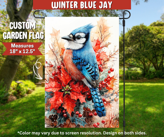 Preorder! Closes 9/22. ETA Dec. Winter Blue Jay Garden Flag
