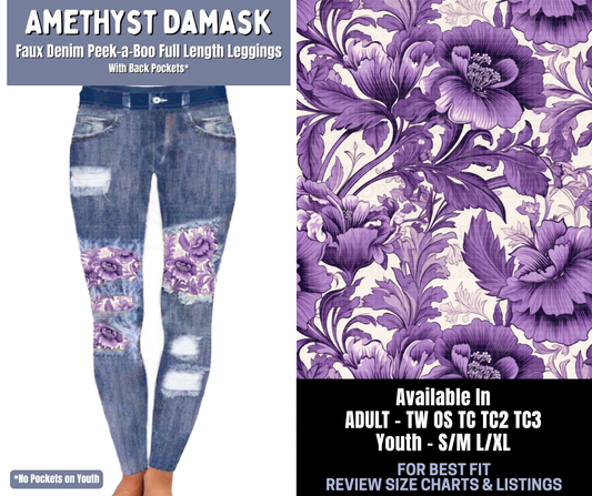 Preorder! Closes 1/8. ETA March. Amethyst Damask Full Length Faux Denim Peekaboo