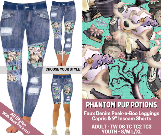 Preorder! Closes 6/4. ETA Sept. Phantom Pup Potions Combo Faux Denim Peekaboo Legging Lengths