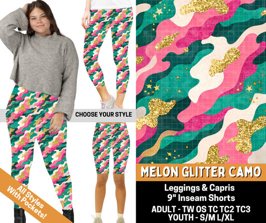 Preorder! Closes 6/1. ETA Sept. Melon Glitter Camo Combo Legging Lengths