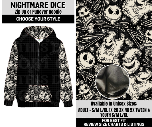 Preorder! Closes 10/6. ETA Dec. Nightmare Dice Zip-Up or Pullover Hoodie