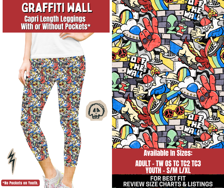 Preorder! Closes 12/22. ETA March. Graffiti Wall Capri Length Leggings w/wo Pockets