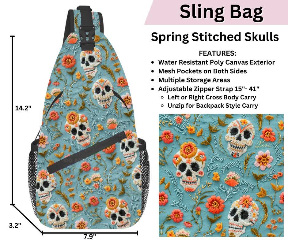 Spring Stitched Skulls Sling Bag