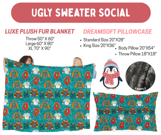 Preorder! Closes 8/17. ETA Nov. Ugly Sweater Social Luxe Plush Fur Blanket and/or DreamSoft Pillowcase