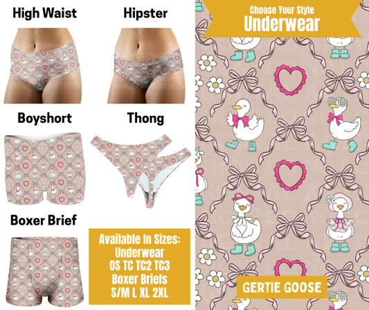 Preorder! Closes 10/28. ETA Jan. Getting Goose Hipster, High Waist, Boyshort, & Thong Underwear & Boxer Briefs