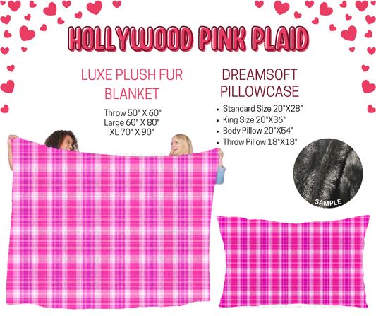 Preorder! Closes 11/17. ETA Jan. Hollywood Pink Plaid Luxe Plush Fur Blanket and/or DreamSoft Pillowcase