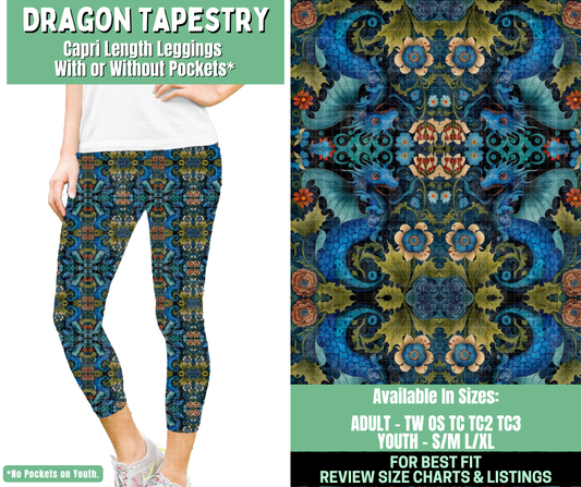 Preorder! Closes 1/7. ETA March. Dragon Tapestry Capri Length Leggings w/wo Pockets