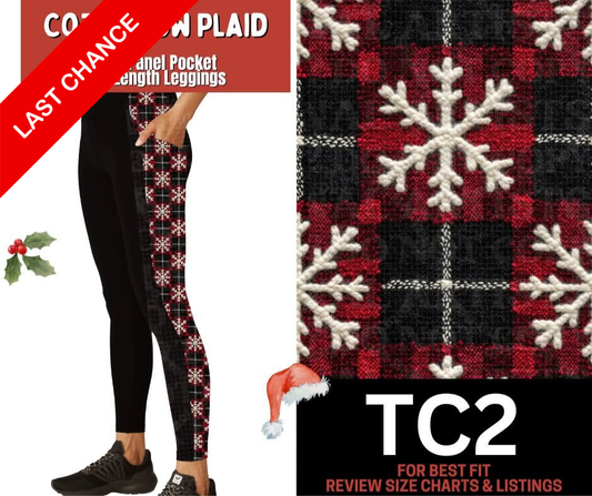 Cozy Snowman Plaid Side Panel Pocket Full Length Leggings