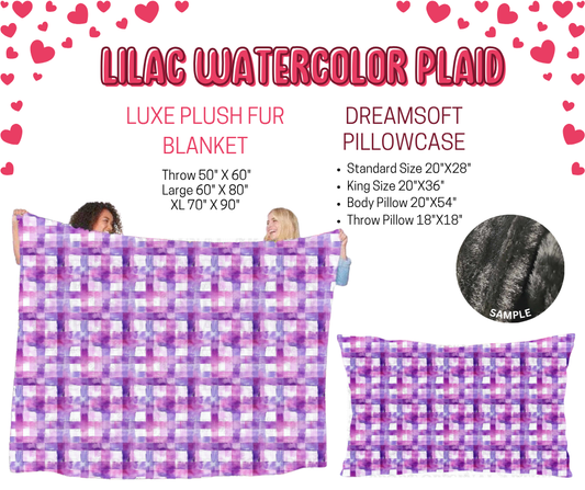 Preorder! Closes 11/17. ETA Jan. Lilac Watercolor Plaid Luxe Plush Fur Blanket and/or DreamSoft Pillowcase