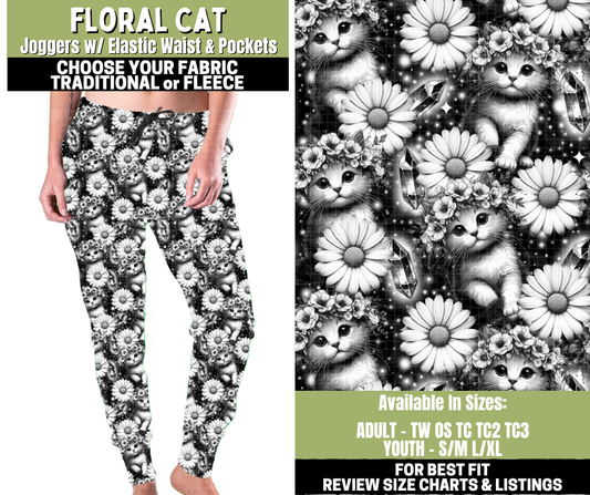 Preorder! Closes 11/6. ETA Jan. Floral Cat Joggers Choose Fleece or Traditional