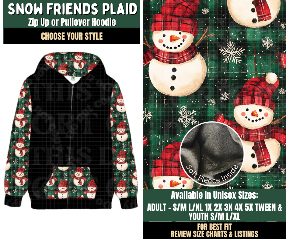 Preorder! Closes 8/12. ETA Nov. Snow Friends Plaid Zip-Up or Pullover Hoodie