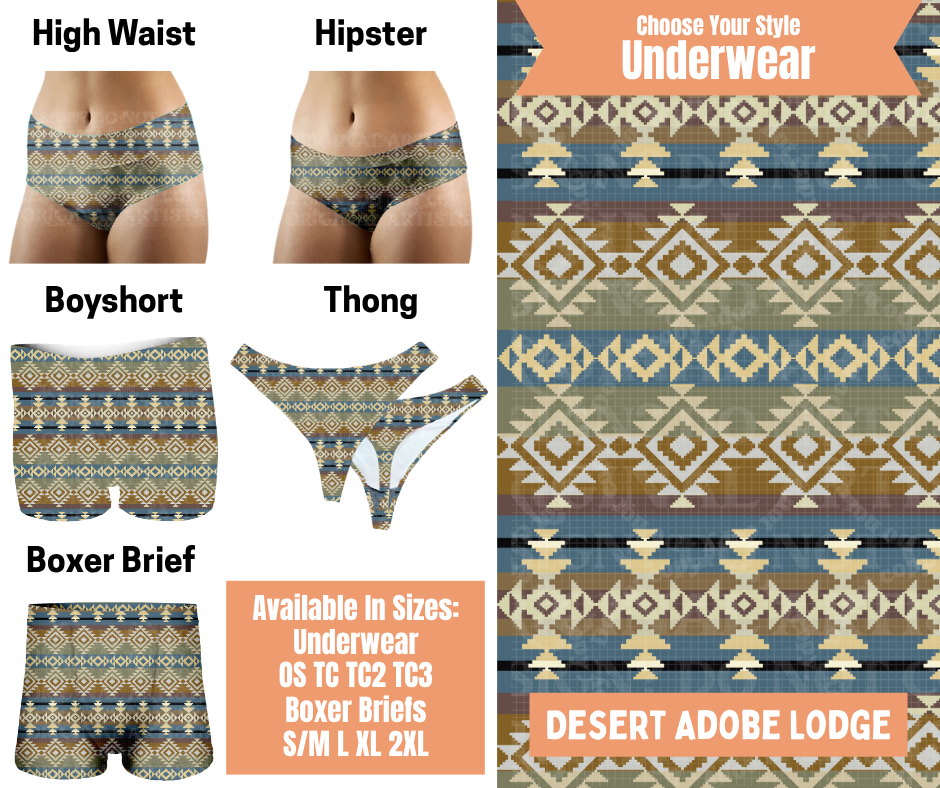 Preorder! Closes 11/5. ETA Feb. Desert Adobe Lodge Hipster, High Waist, Boyshort, & Thong Underwear & Boxer Briefs