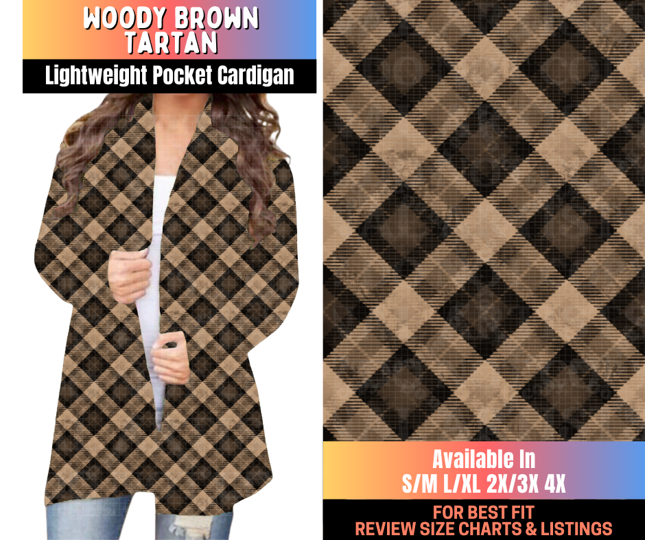 Preorder! Closes 10/16. ETA Jan. Woody Brown Tartan Pocket Cardigan
