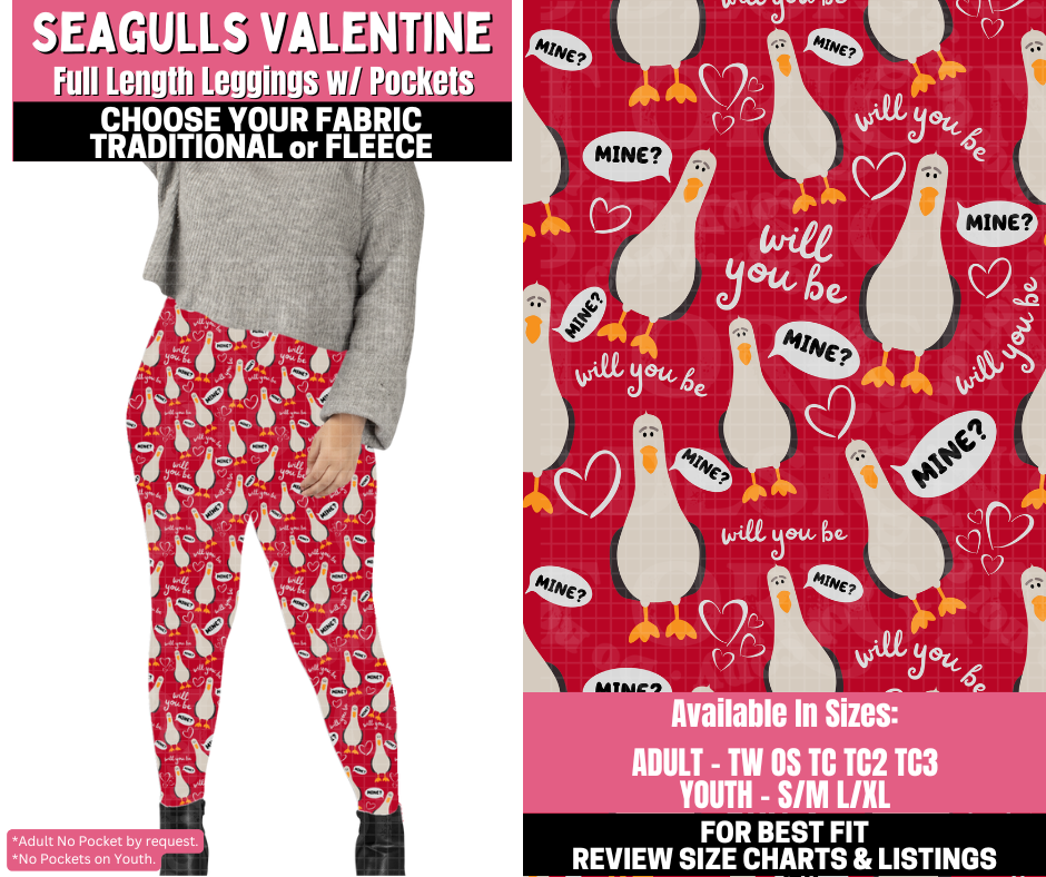 Preorder! Closes 11/19. ETA Jan. Seagulls Valentine Leggings Choose Fleece or Traditional