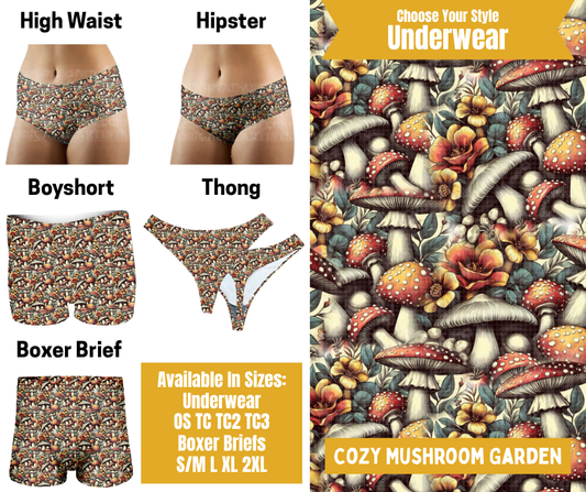Preorder! Closes 10/28. ETA Jan. Cozy Mushroom Garden Hipster, High Waist, Boyshort, & Thong Underwear & Boxer Briefs
