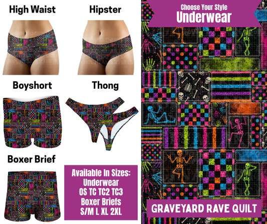 Preorder! Closes 6/24. ETA Sept. Graveyard Rave Quilt Hipster, High Waist, Boyshort, & Thong Underwear & Boxer Briefs