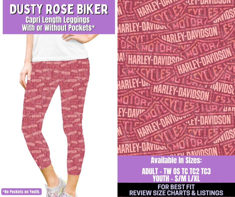 Preorder! Closes 1/5. ETA March. Dusty Rose Biker Capri Length Leggings w/wo Pockets