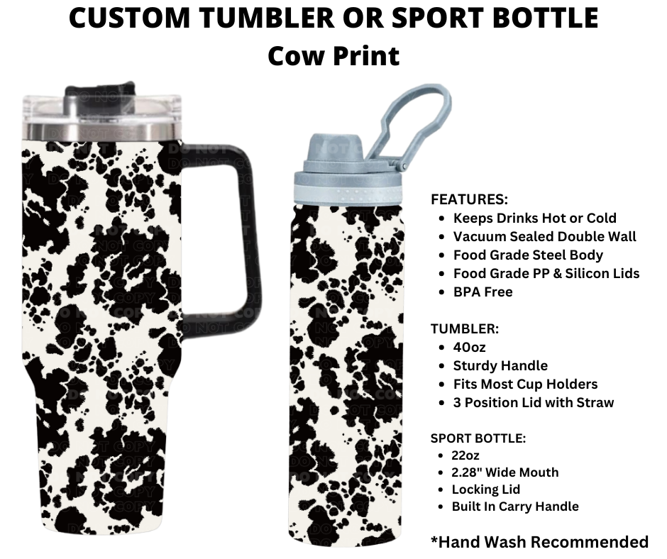 Cow Print Custom Tumbler or Sport Bottle - Alonna's Legging Land